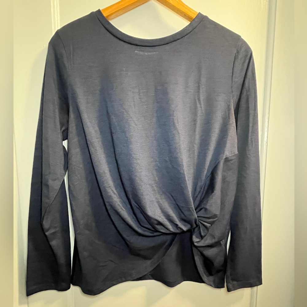 Ivoire Knot Front Long Sleeve Top | Slate Blue | Size L